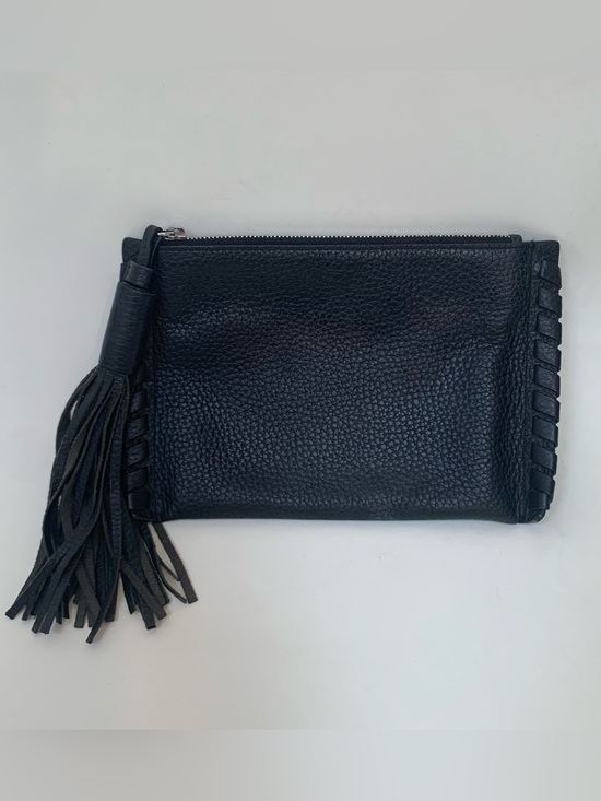 All Saints Handbags - All Saints Black Leather Tassel Zip Clutch Wristlet Pebbled